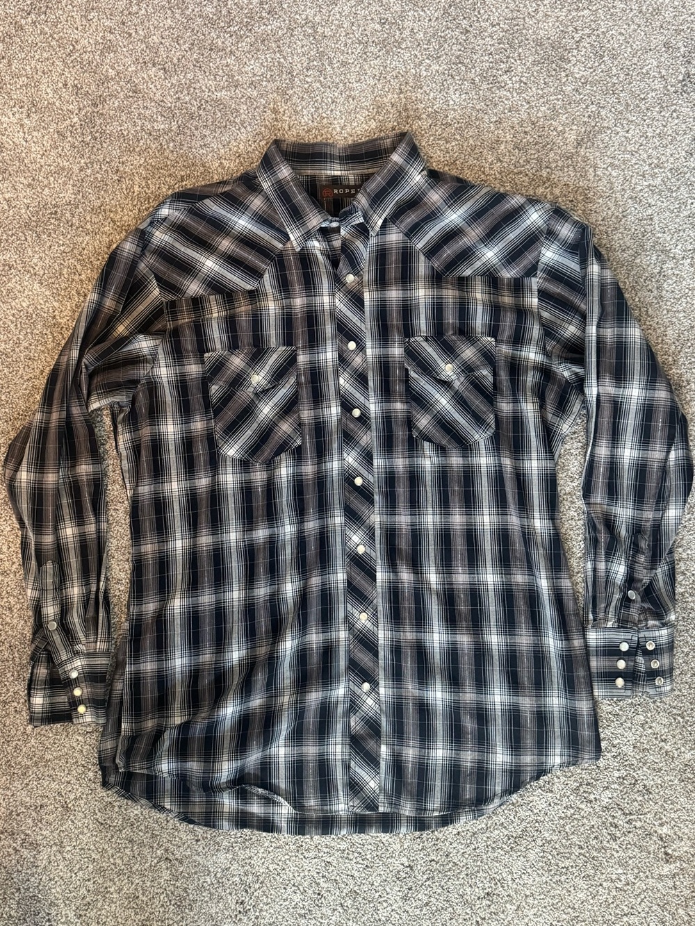 Roper Black and Gray Plaid Western Button-Down Shirt